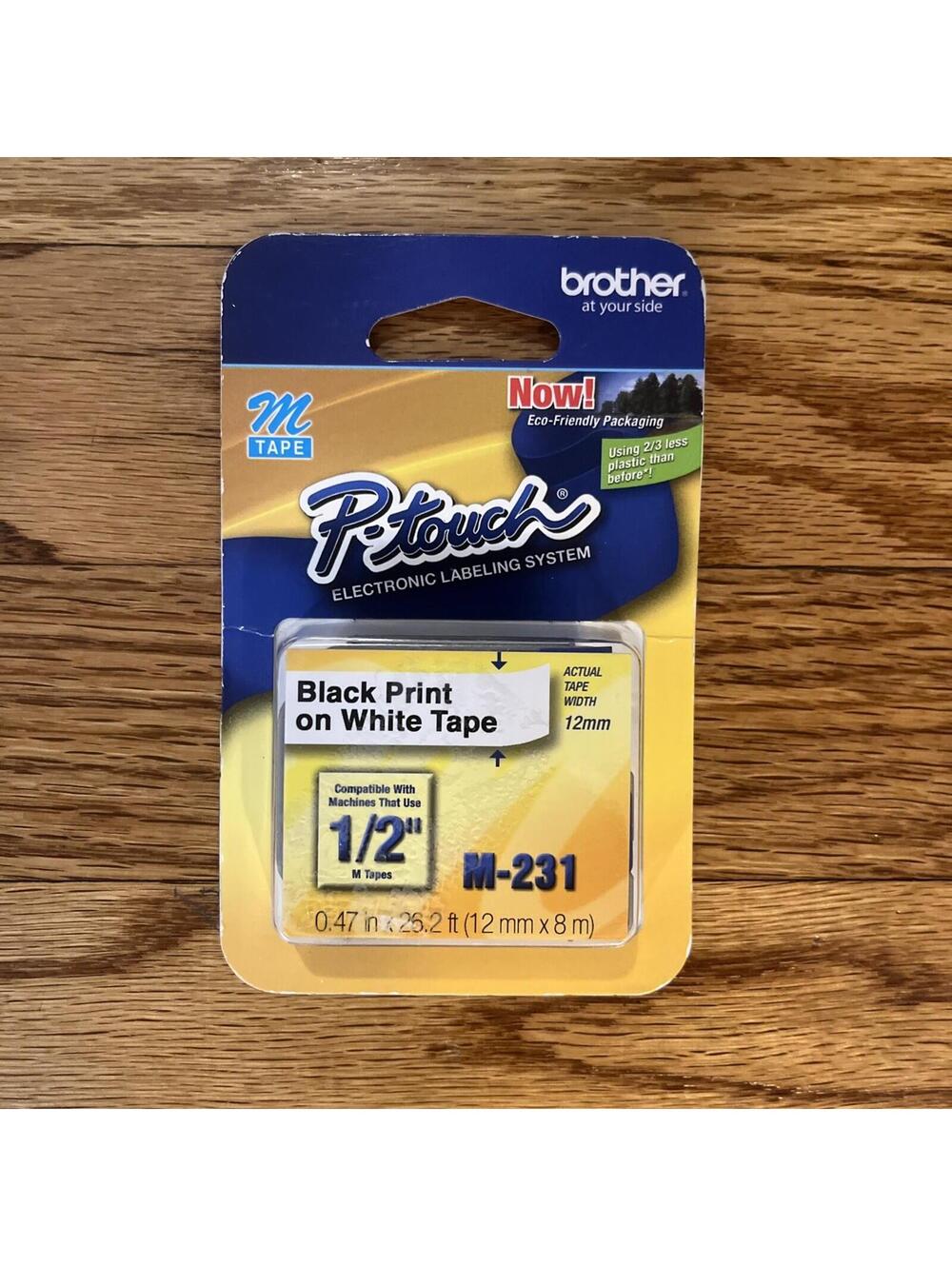Brother® Genuine P-Touch M-231 Standard Black on White Non Laminated 0.47"W Tape
